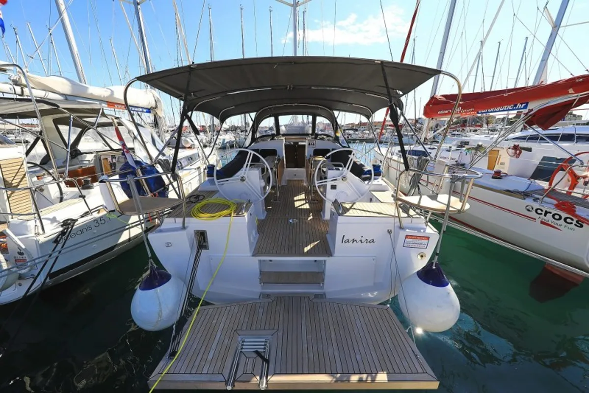 Cockpit of Ianira, a Elan Impression 45.1 sailboat at Biograd na Moru, Croatia