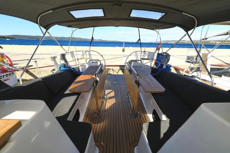 Deck of Ianira, a Elan Impression 45.1 sailboat at Biograd na Moru, Croatia