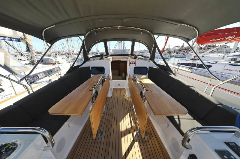 Deck of Ianira, a Elan Impression 45.1 sailboat at Biograd na Moru, Croatia