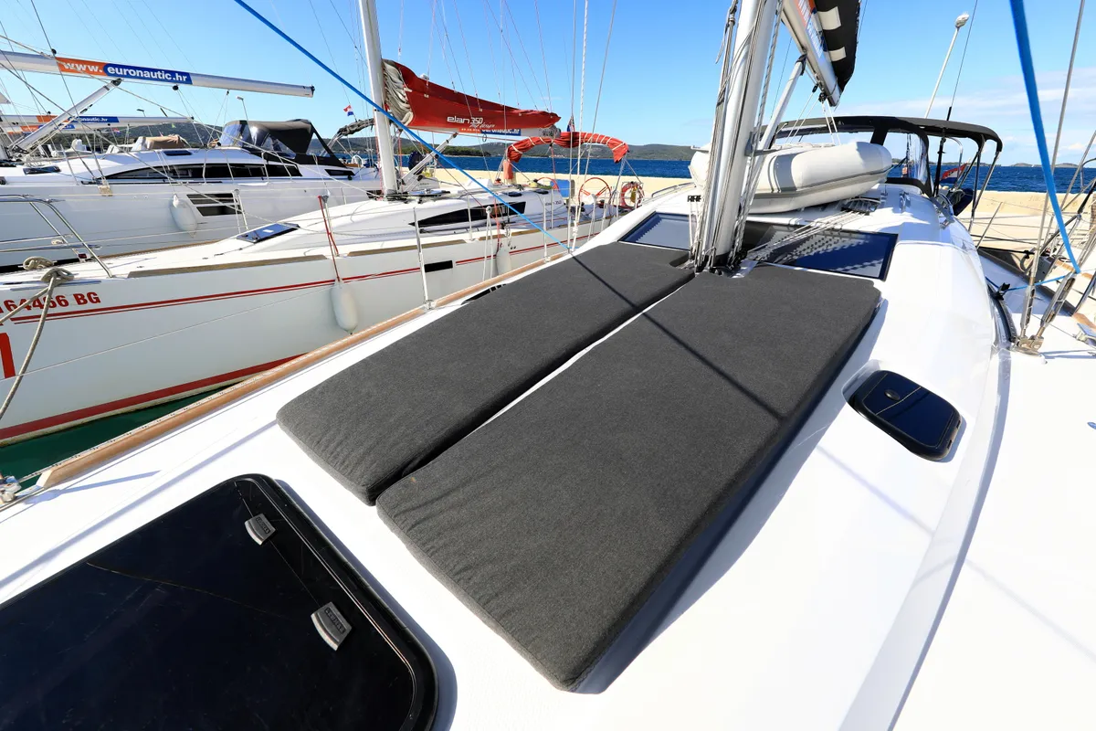 Deck of Ianira, a Elan Impression 45.1 sailboat at Biograd na Moru, Croatia