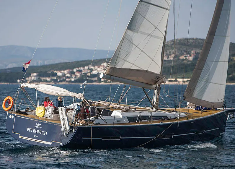 Exterior view of Tefnut, a Dufour Exclusive 56 sailboat at Primošten, Croatia