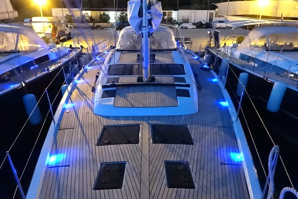 Deck of Tefnut, a Dufour Exclusive 56 sailboat at Primošten, Croatia