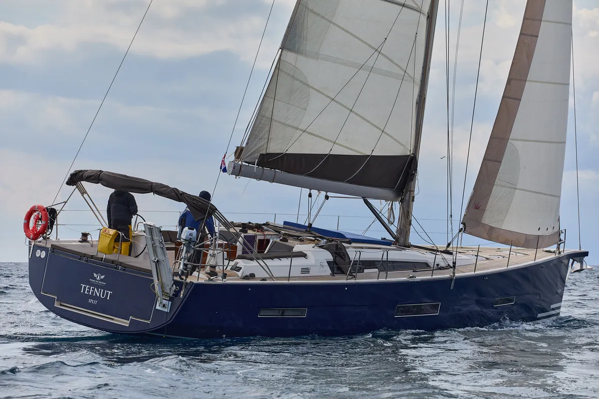 Exterior view of Tefnut, a Dufour Exclusive 56 sailboat at Primošten, Croatia