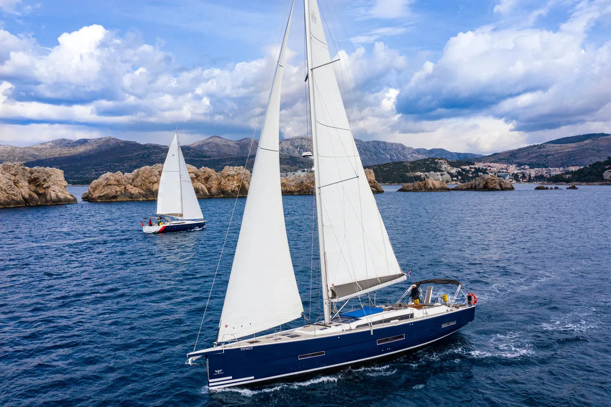Exterior view of Tefnut, a Dufour Exclusive 56 sailboat at Primošten, Croatia