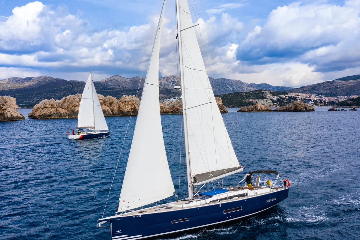 Exterior view of Tefnut, a Dufour Exclusive 56 sailboat at Primošten, Croatia