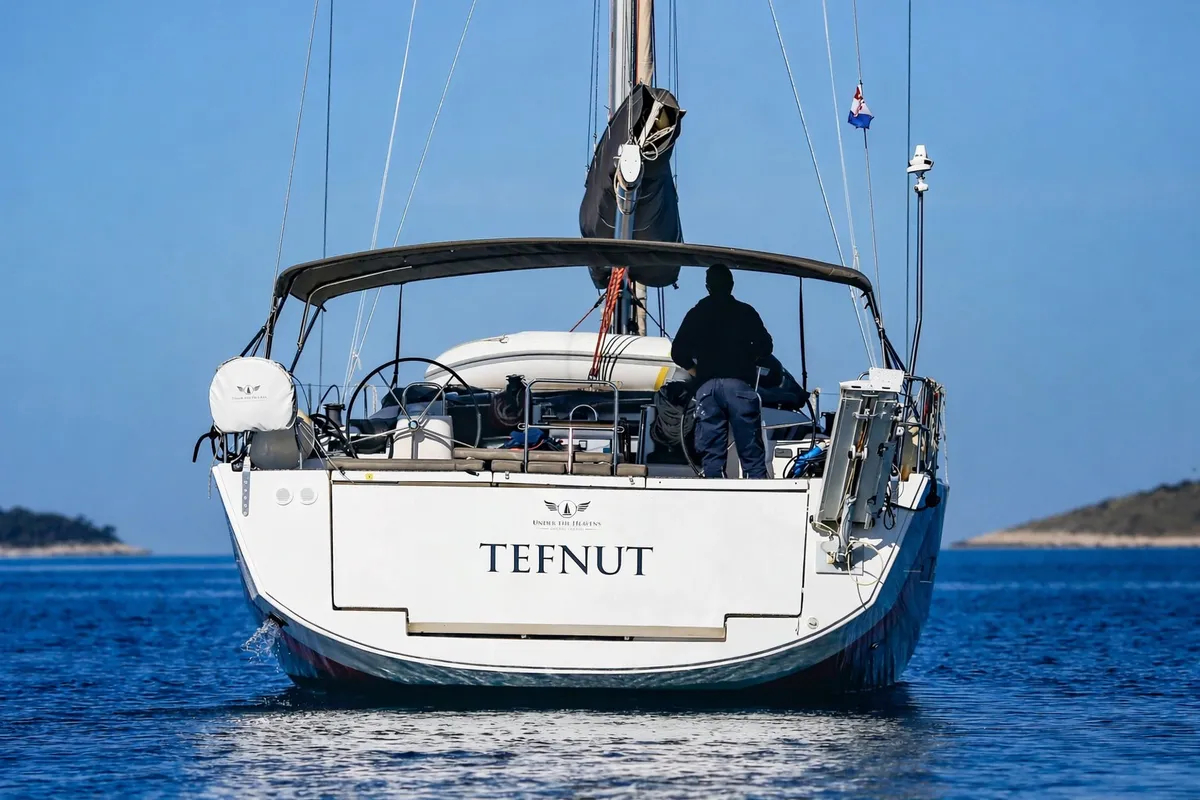 Exterior view of Tefnut, a Dufour Exclusive 56 sailboat at Primošten, Croatia