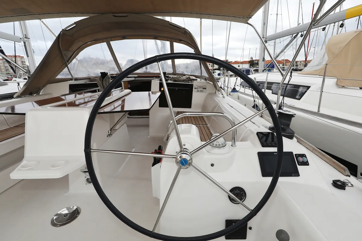 Cockpit of Neptune, a Dufour 412 GL sailboat at Grad Biograd na Moru, Croatia
