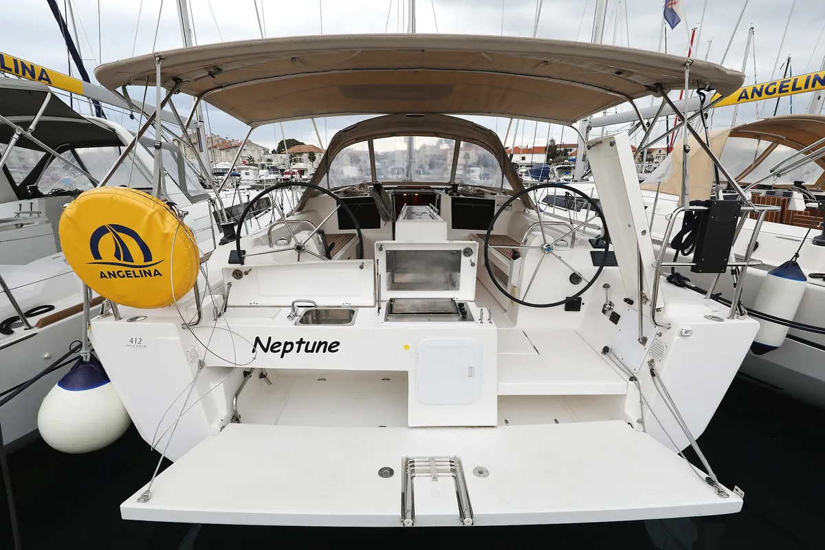 Cockpit of Neptune, a Dufour 412 GL sailboat at Grad Biograd na Moru, Croatia