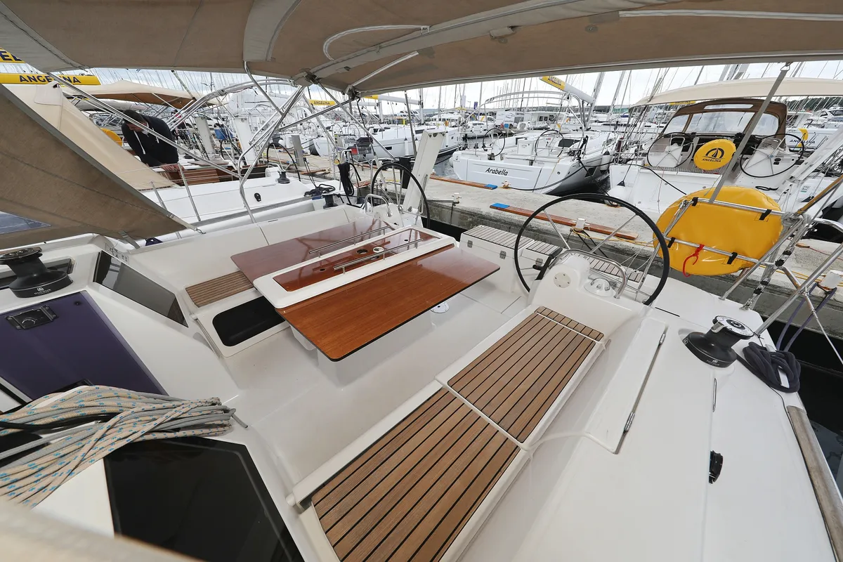 Cockpit of Neptune, a Dufour 412 GL sailboat at Grad Biograd na Moru, Croatia