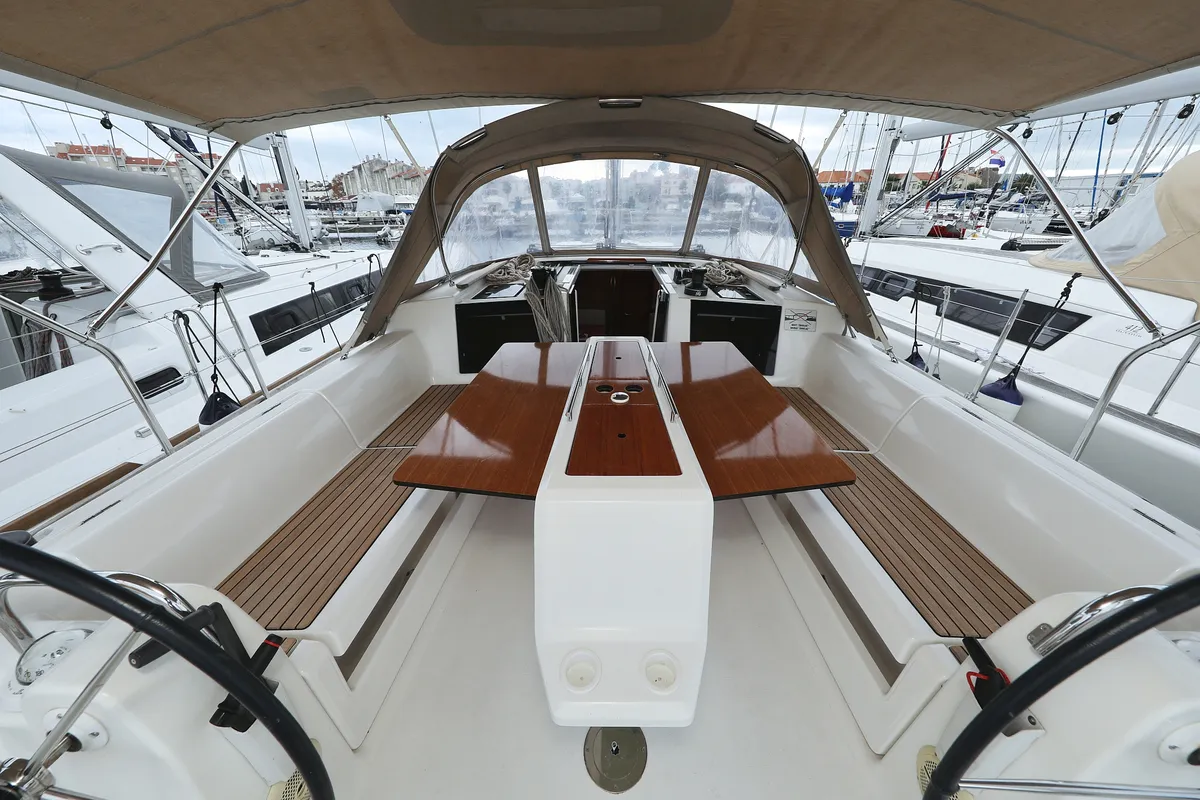 Cockpit of Neptune, a Dufour 412 GL sailboat at Grad Biograd na Moru, Croatia