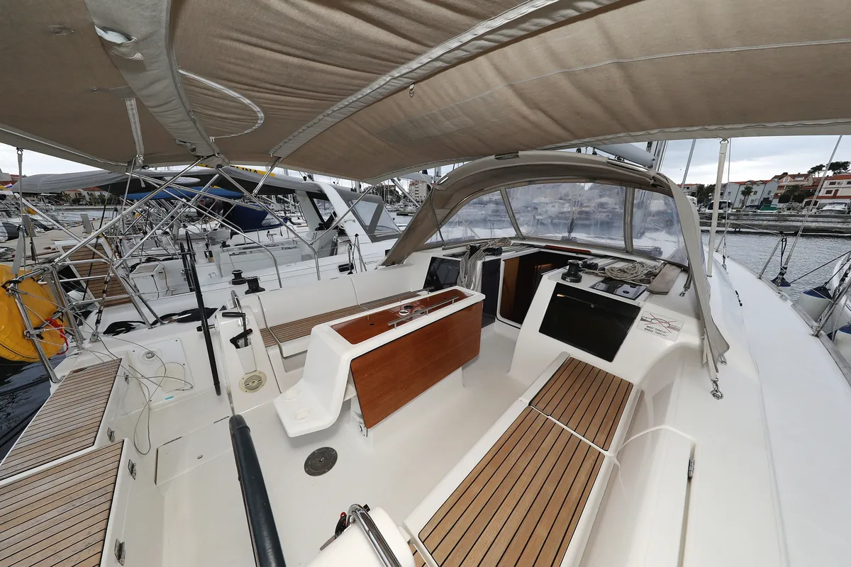 Cockpit of Neptune, a Dufour 412 GL sailboat at Grad Biograd na Moru, Croatia