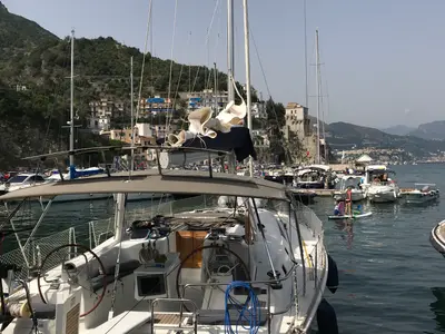 Deck of Darwin, a Beneteau Oceanis 50 sailboat at Municipal Unit of Ellomenos, Greece