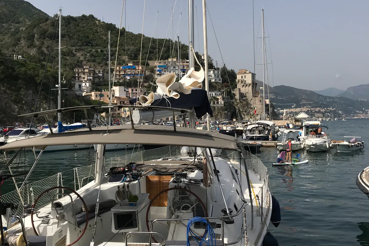 Deck of Darwin, a Beneteau Oceanis 50 sailboat at Municipal Unit of Ellomenos, Greece