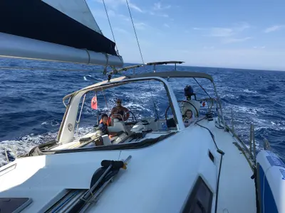 Cockpit of Darwin, a Beneteau Oceanis 50 sailboat at Municipal Unit of Ellomenos, Greece