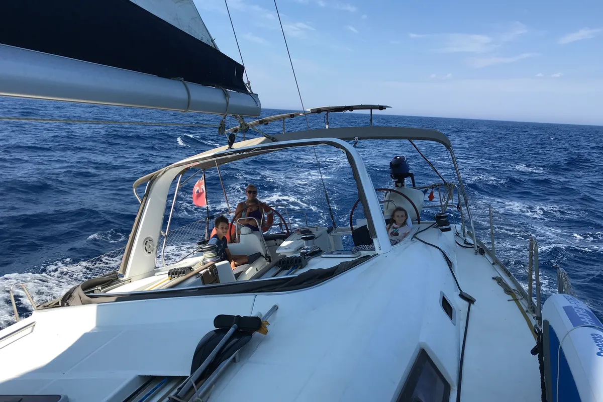 Cockpit of Darwin, a Beneteau Oceanis 50 sailboat at Municipal Unit of Ellomenos, Greece