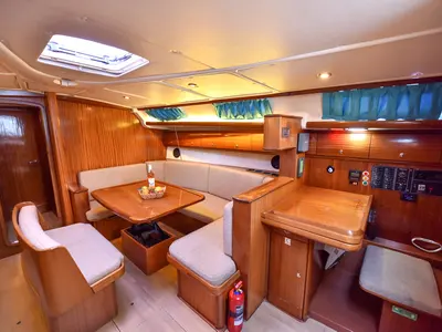 Salon of Sahbaz, a Bavaria 44 sailboat at Fethiye, Turkey