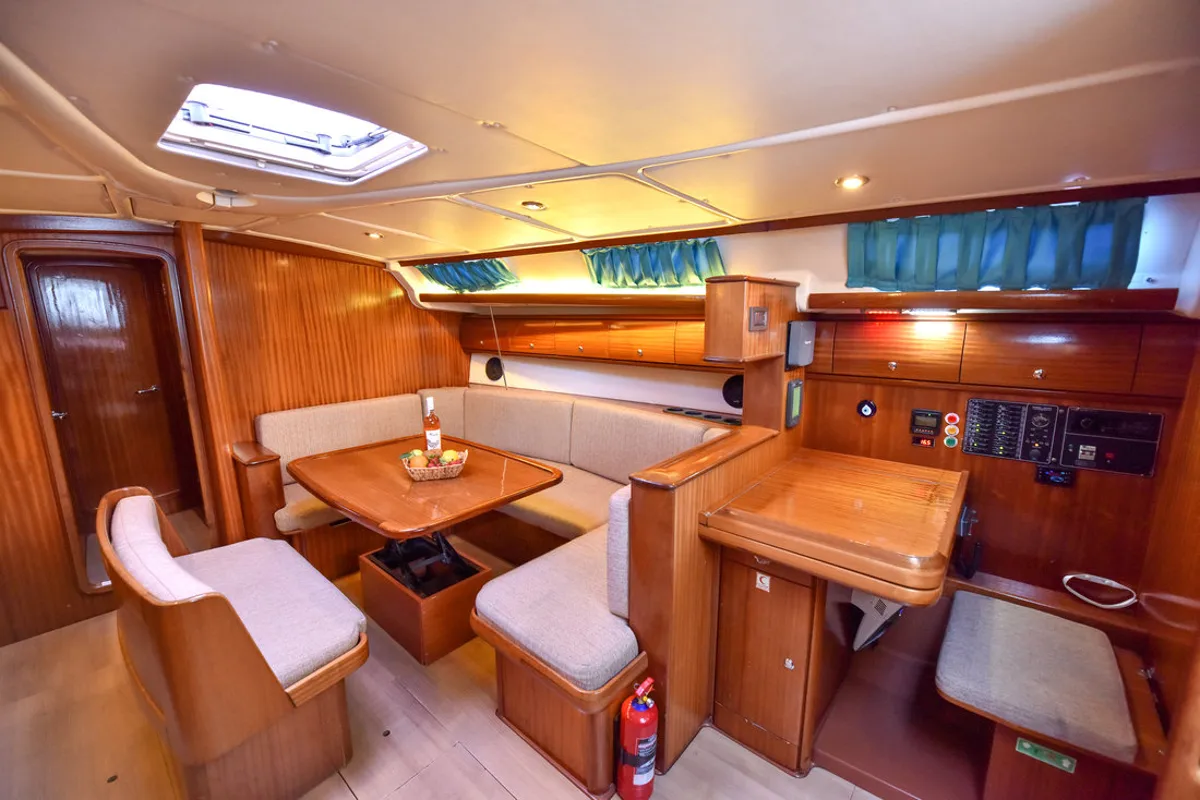 Salon of Sahbaz, a Bavaria 44 sailboat at Fethiye, Turkey
