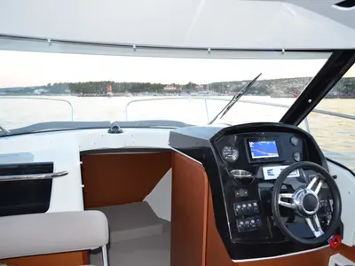 Cockpit of MF 795, a Jeanneau Merry Fisher 795 motorboat at Punat, Croatia