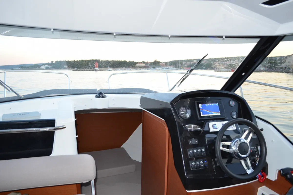 Cockpit of MF 795, a Jeanneau Merry Fisher 795 motorboat at Punat, Croatia