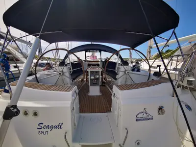 Cockpit of Sea Gull, a Bavaria 44 sailboat at Primošten, Croatia