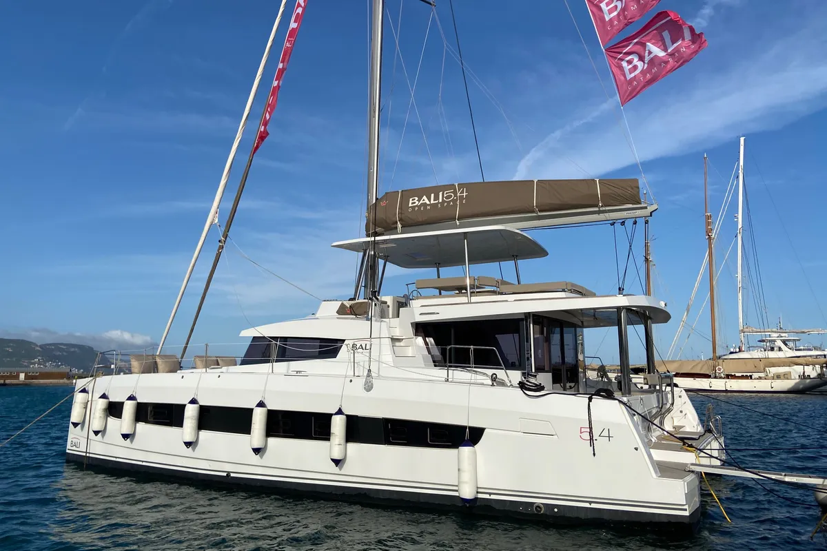 Exterior view of Alfa.bm2, a Bali 5.4 catamaran at Tonnarella, Italy