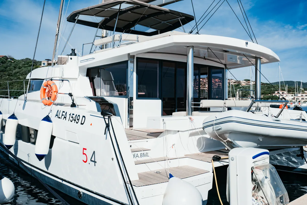 Exterior view of Alfa.bm2, a Bali 5.4 catamaran at Tonnarella, Italy