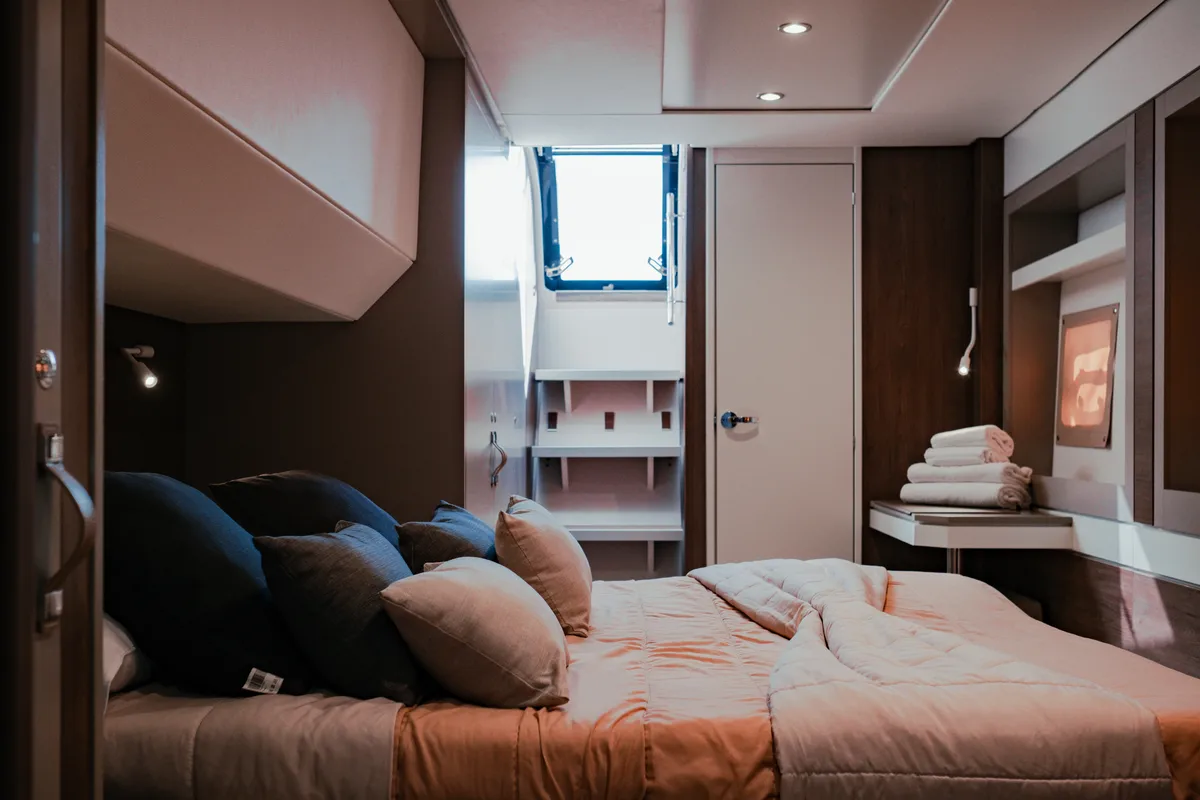 Cabin on Alfa.bm2, a Bali 5.4 catamaran at Tonnarella, Italy