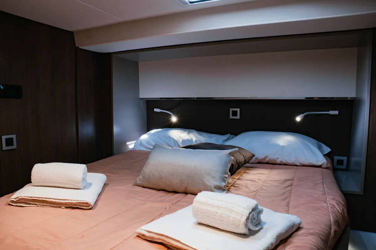 Cabin on Alfa.bm2, a Bali 5.4 catamaran at Tonnarella, Italy