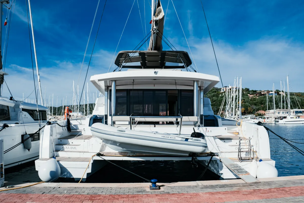 Exterior view of Alfa.bm2, a Bali 5.4 catamaran at Tonnarella, Italy