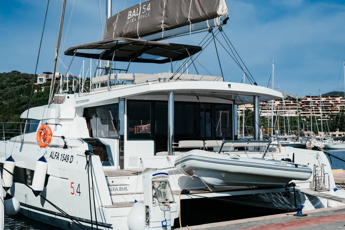 Exterior view of Alfa.bm2, a Bali 5.4 catamaran at Tonnarella, Italy