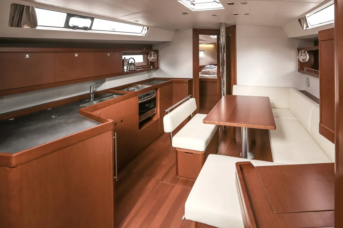 Galley of Twist, a Beneteau Oceanis 45 sailboat at Tivat, Montenegro