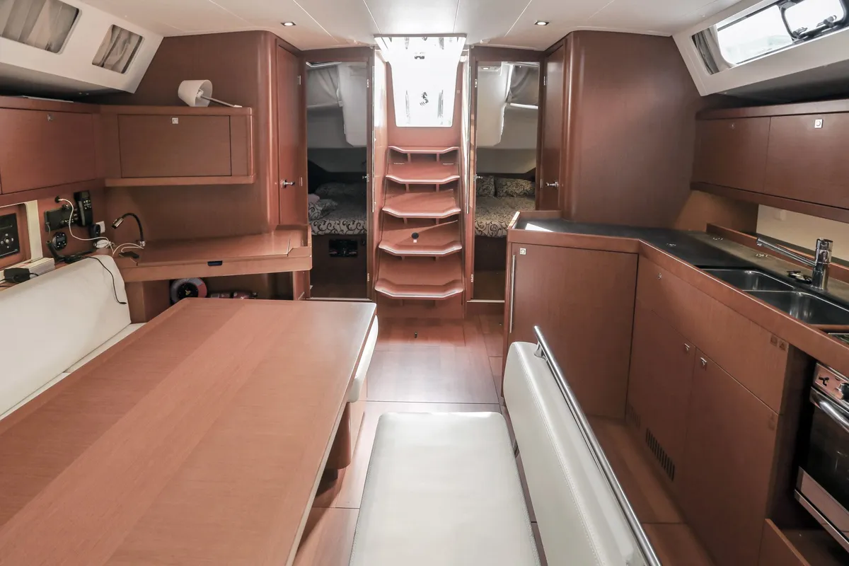 Salon of Twist, a Beneteau Oceanis 45 sailboat at Tivat, Montenegro