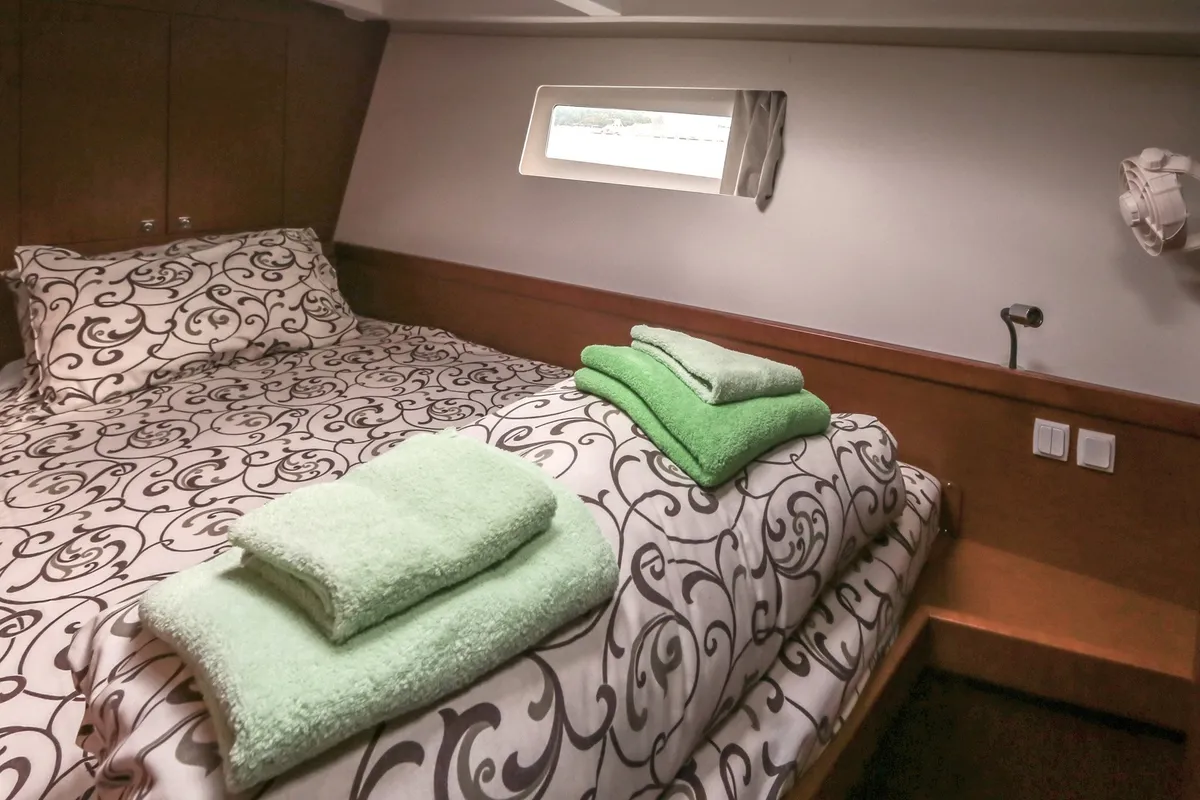 Cabin on Twist, a Beneteau Oceanis 45 sailboat at Tivat, Montenegro