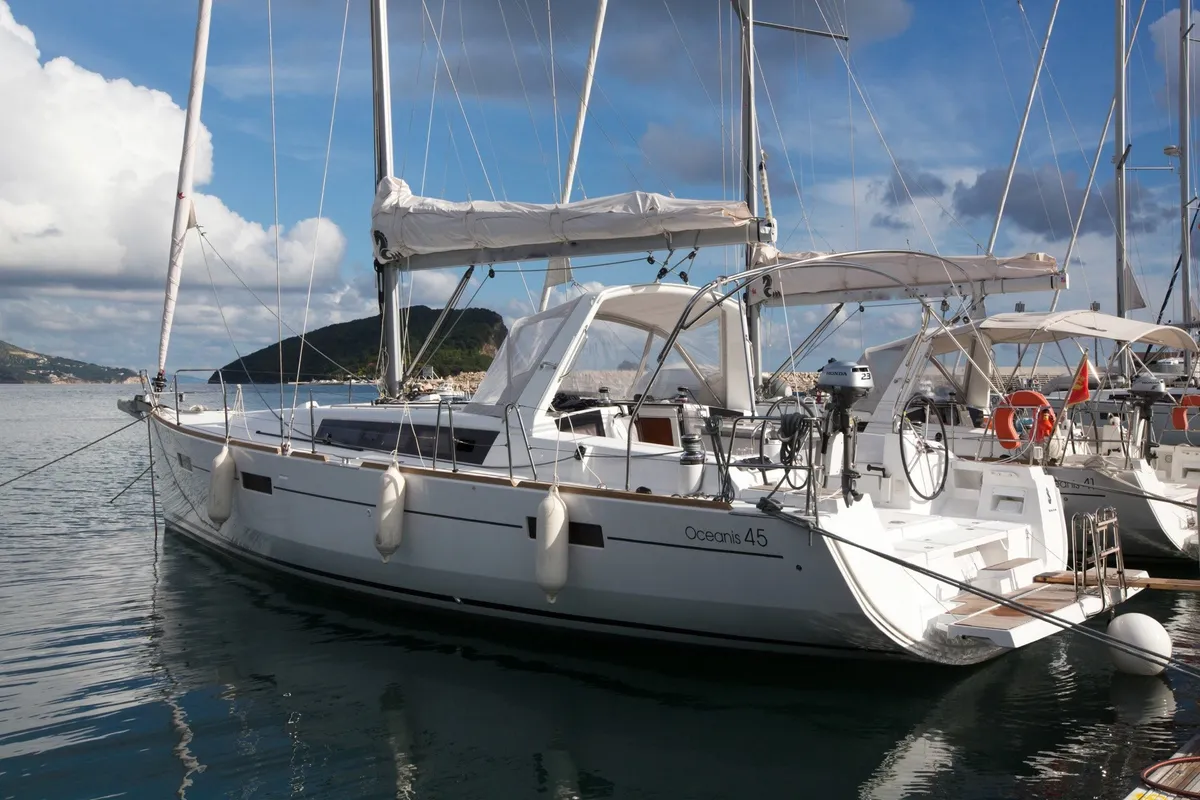 Exterior view of Twist, a Beneteau Oceanis 45 sailboat at Tivat, Montenegro