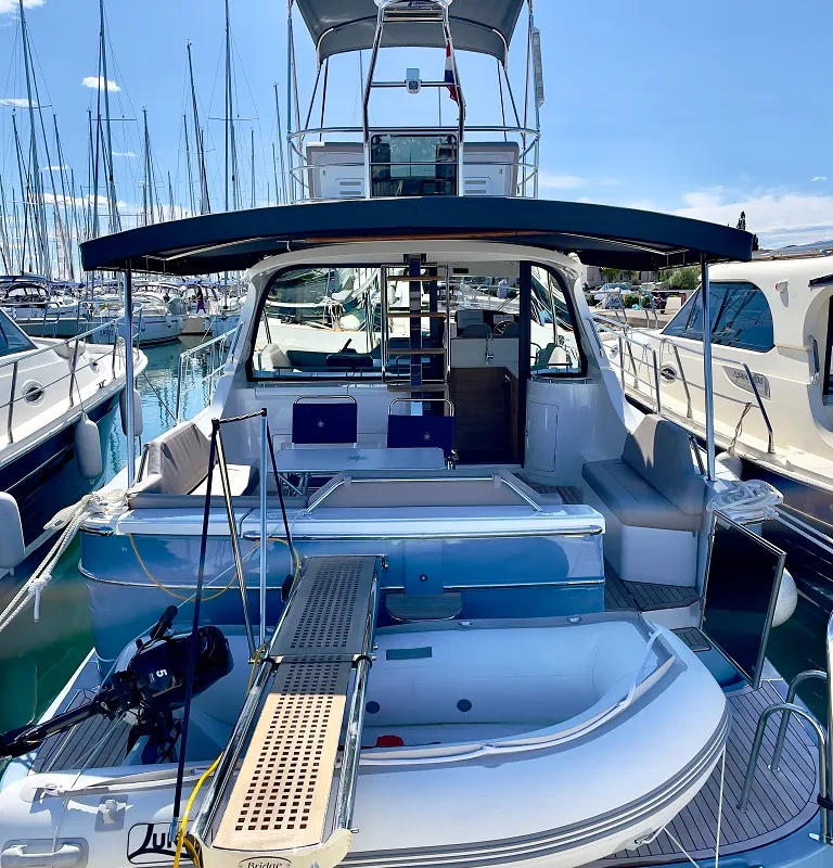 Deck of Baby Blue, a SAS - Vektor Adriana 44 FLY motor yacht at Općina Sukošan, Croatia