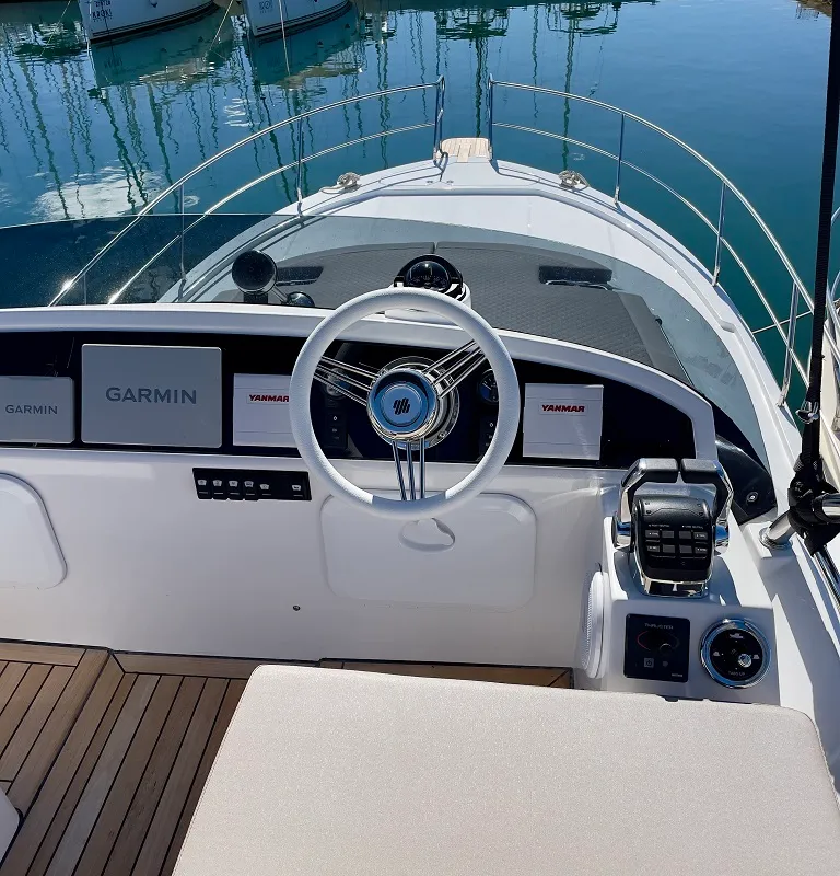Cockpit of Baby Blue, a SAS - Vektor Adriana 44 FLY motor yacht at Općina Sukošan, Croatia