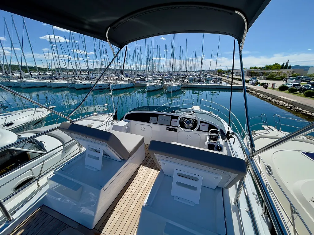 Deck of Baby Blue, a SAS - Vektor Adriana 44 FLY motor yacht at Općina Sukošan, Croatia