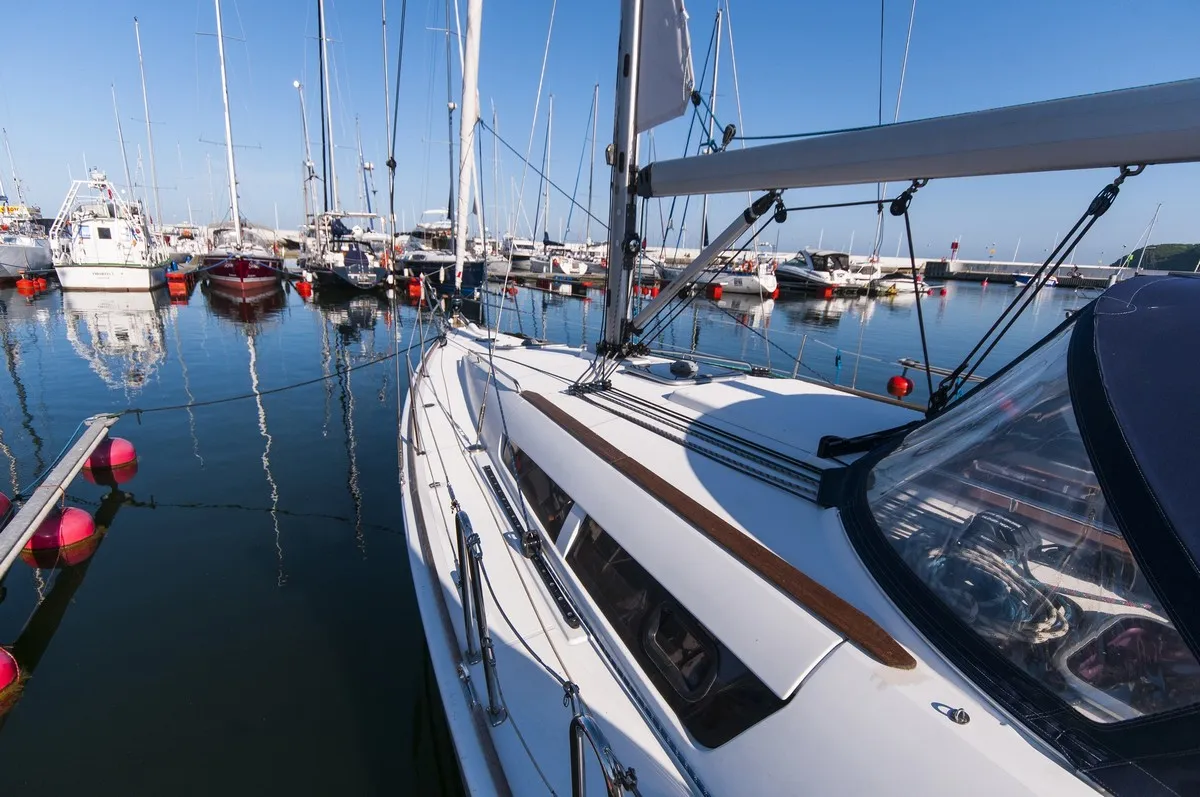 Deck of Juna, a Jeanneau Sun Odyssey 39i sailboat at Gdańsk, Poland
