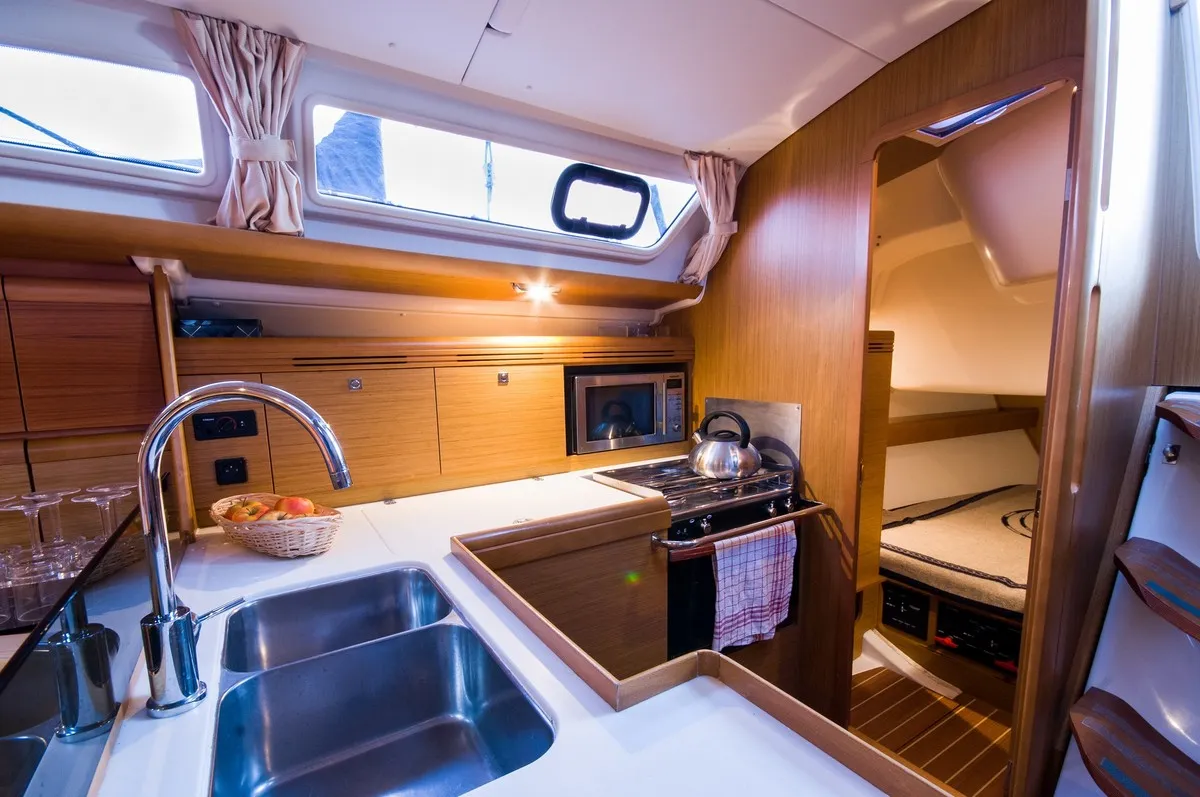Galley of Juna, a Jeanneau Sun Odyssey 39i sailboat at Gdańsk, Poland