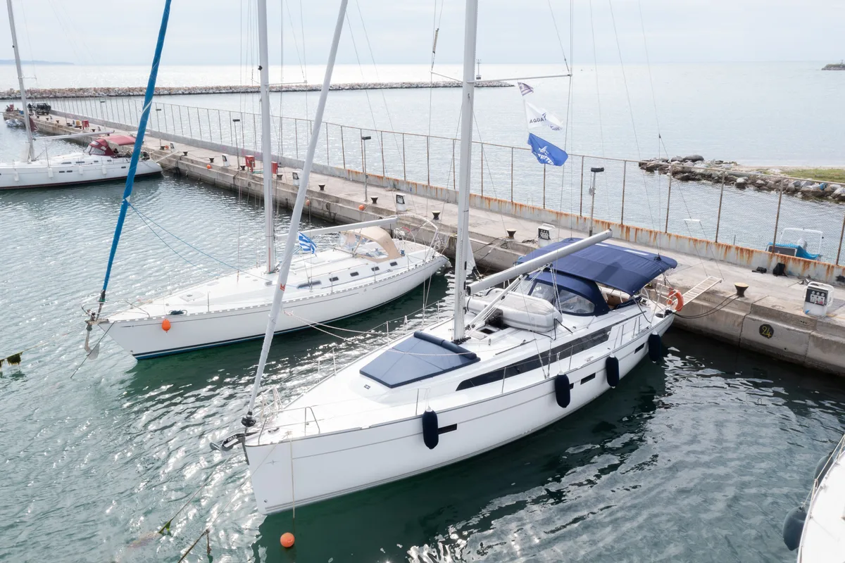 Exterior view of Blue-D, a Bavaria Cruiser 46 sailboat at Volos Municipality, Greece