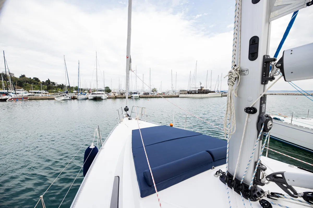 Exterior view of Blue-D, a Bavaria Cruiser 46 sailboat at Volos Municipality, Greece