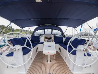 Cockpit of Blue-D, a Bavaria Cruiser 46 sailboat at Volos Municipality, Greece