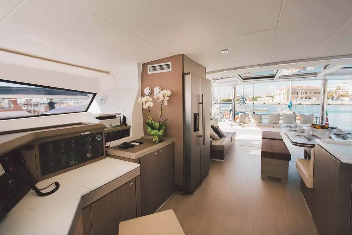 Galley of Sikelia, a Bali 5.4 catamaran at Capo d'Orlando, Italy