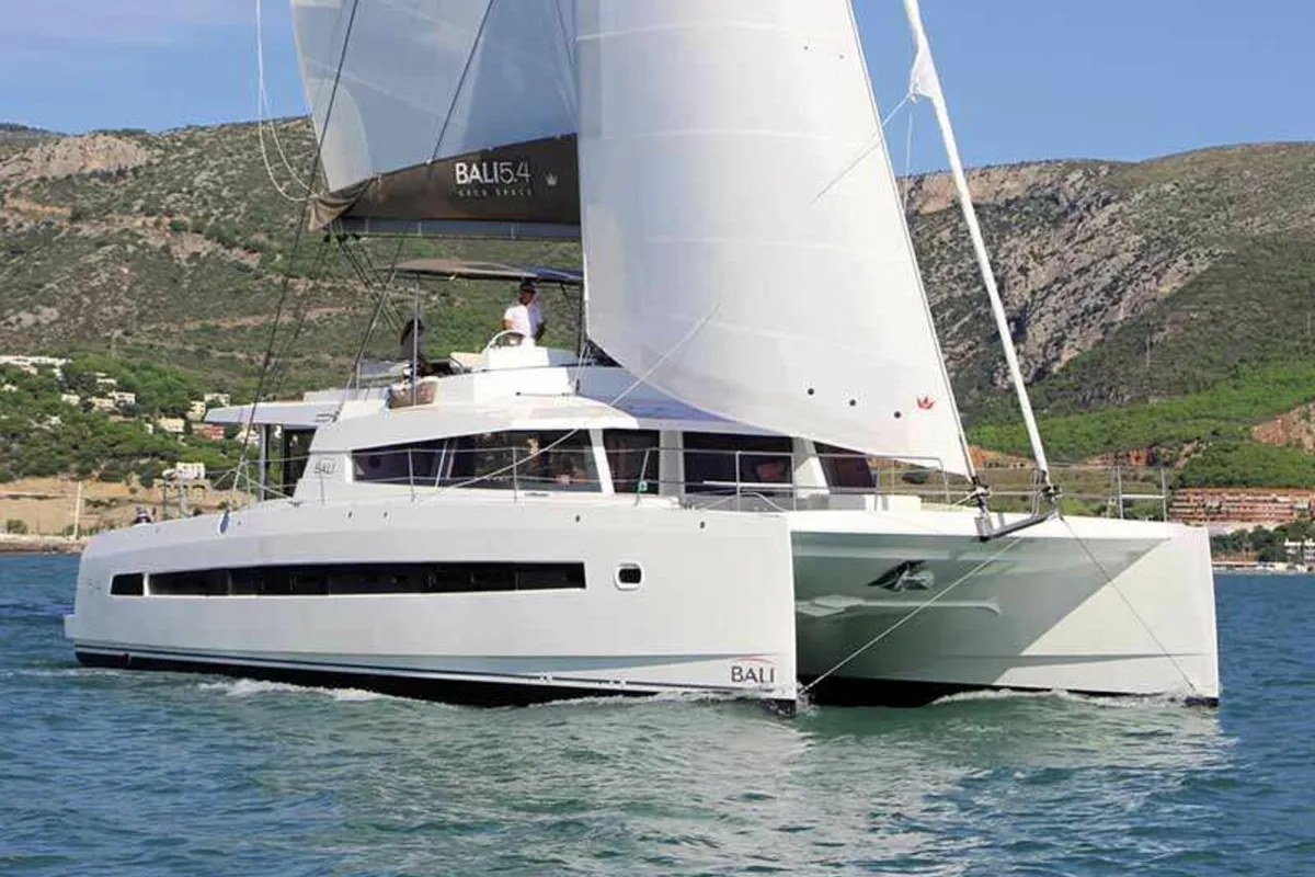 Exterior view of Sikelia, a Bali 5.4 catamaran at Capo d'Orlando, Italy