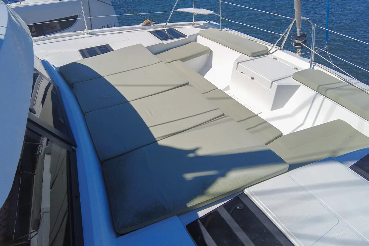 Deck of Black Swan, a Bali Catspace catamaran at Hyères, France