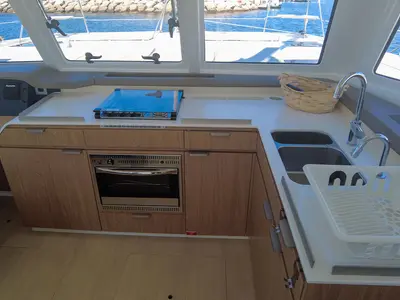 Galley of Black Swan, a Bali Catspace catamaran at Hyères, France