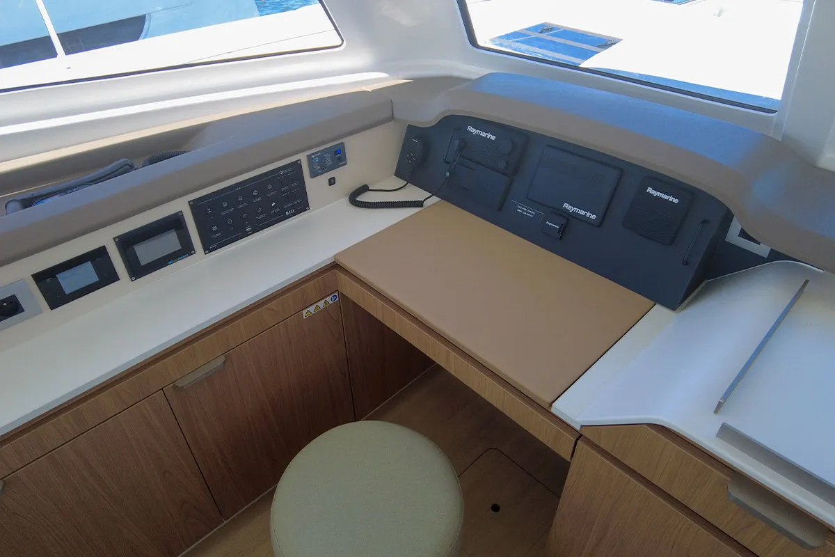 Cockpit of Black Swan, a Bali Catspace catamaran at Hyères, France