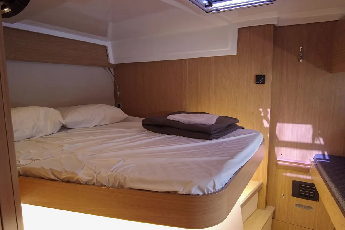 Cabin on Black Swan, a Bali Catspace catamaran at Hyères, France