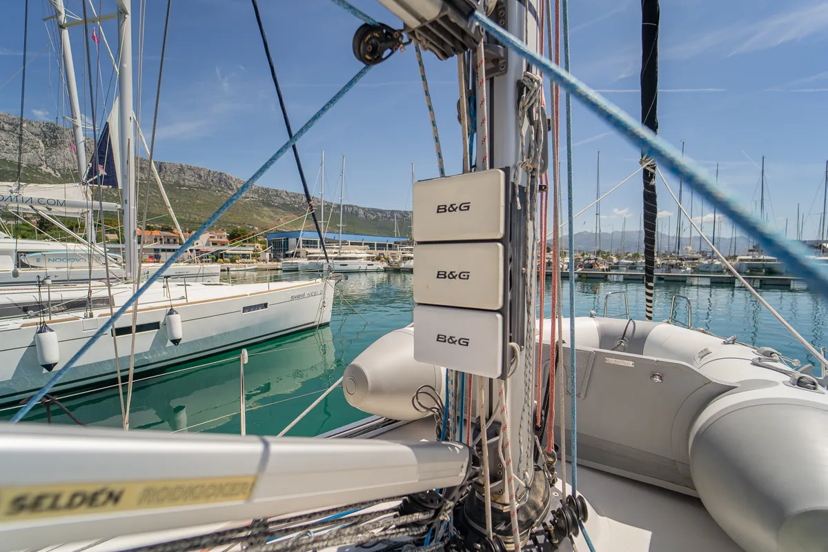 Navis Celere, a AD Boats Salona 380 sailboat at Grad Kaštela, Croatia