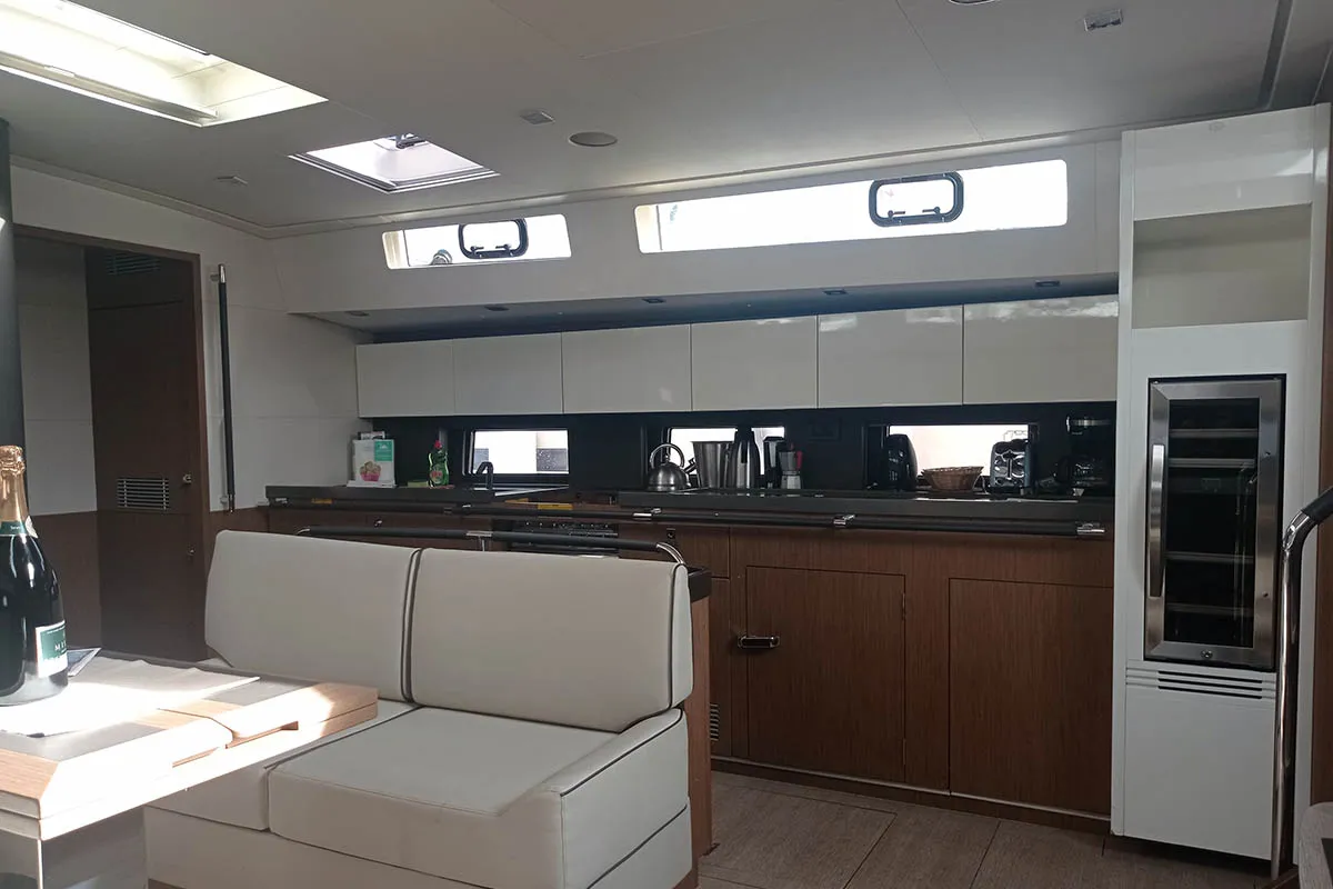 Galley of Penultimo , a Beneteau Oceanis Yacht 62 - 4 + 1 sailboat at Athens, Greece